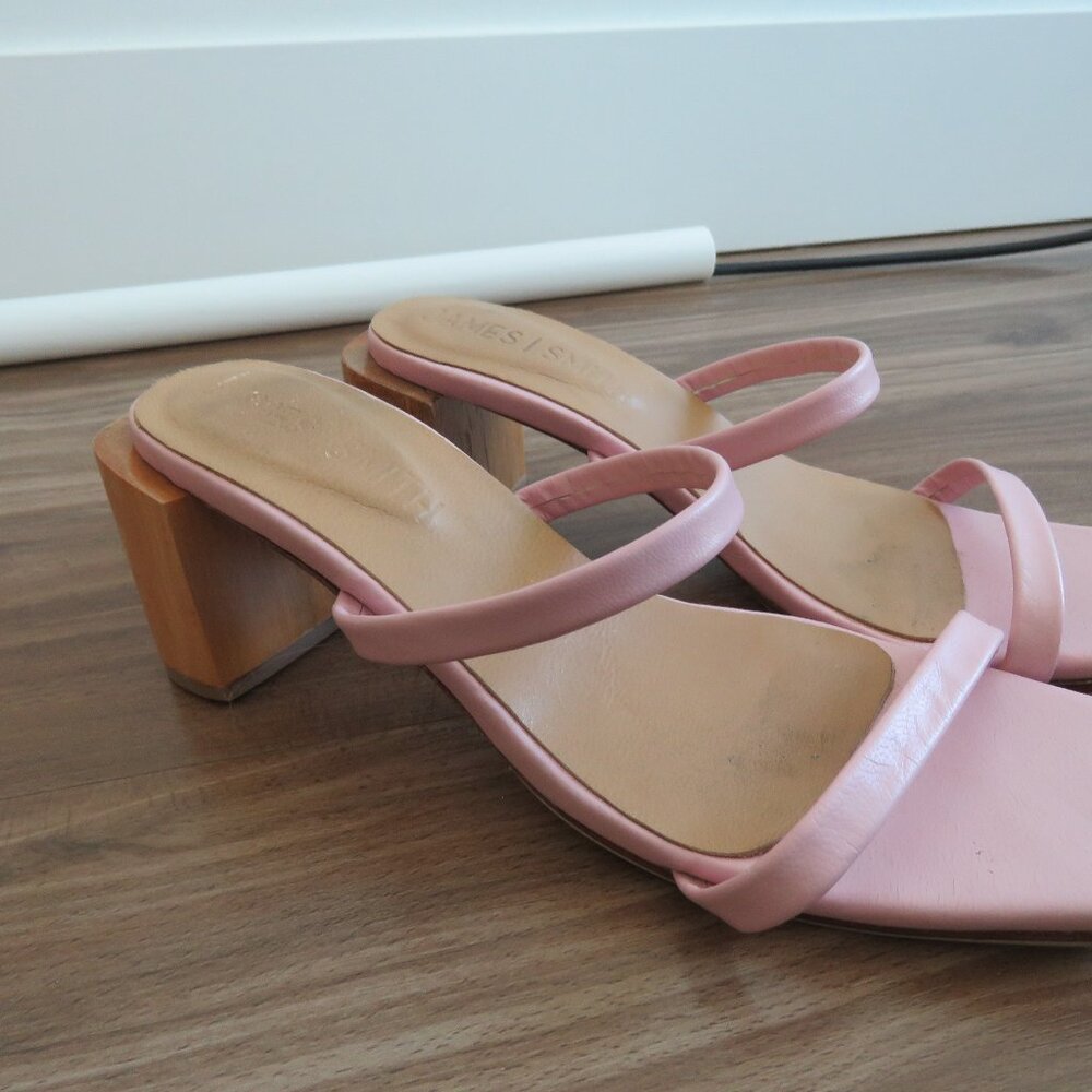 JAMES SMITH Sirenuse Strappy Leather Sandals Wood Block Heel Pastel Pink - Picture 9 of 16